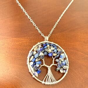 Chakra Healing Tree Of Life Pendant Natural Stone Pendant Silver Necklace